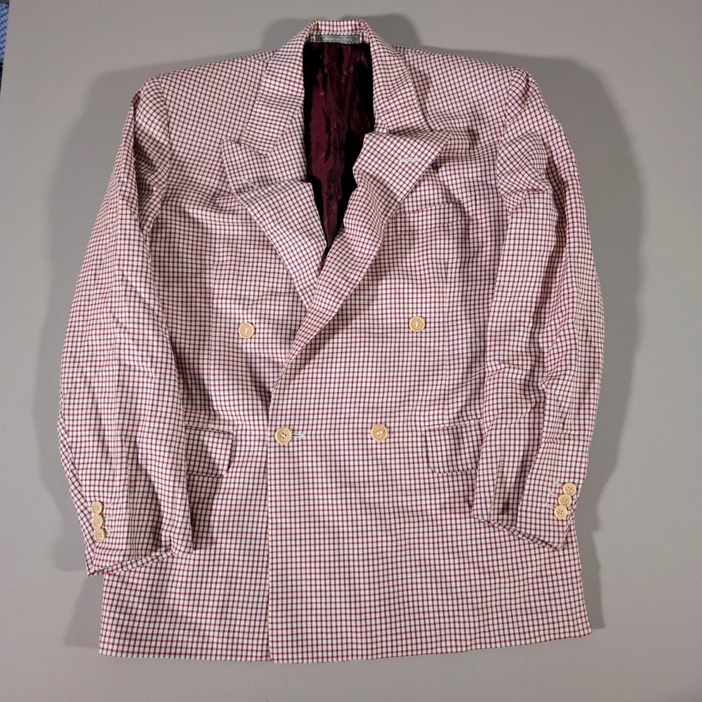 Salvatore Ferragamo Blazer Men 50R/40R Red Blue Check Double Breasted Wool Italy
